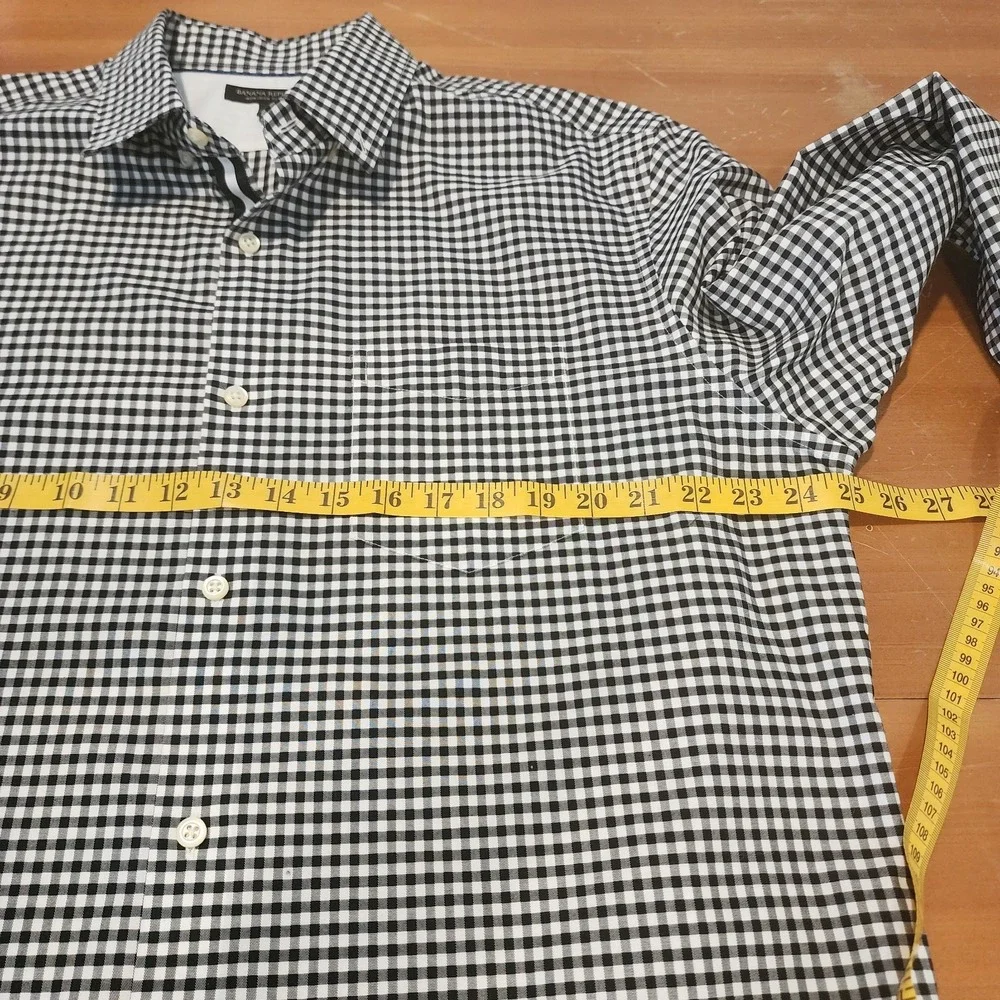Banana Republic Button Down Shirt Mens XL‎ Black White Check Slim Fit Non Iron